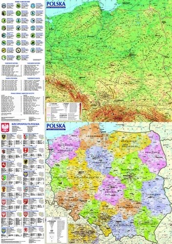 Polska. Mapa ogólnogeograficzna i administracyjno-samochodowa