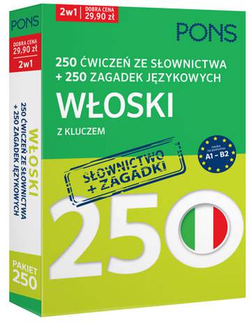 250 ćwiczeń ze słownictwa i 250 zagadek z języka włoskiego z kluczem na poziomie A1-B2 PONS PAK2