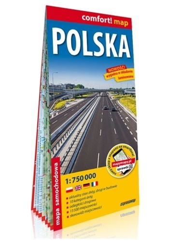 Polska; laminowana mapa samochodowa 1:750 000