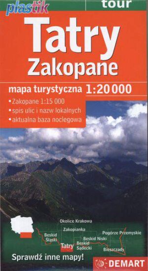 Tatry Zakopane mapa turystyczna 1:20 000 mapa foliowana