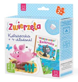 Zwierzęta książeczka i cztery układanki puzzle dla malucha