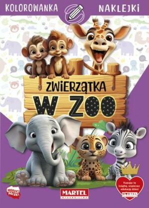 Zwierzątka w zoo. Kolorowanka z naklejkami